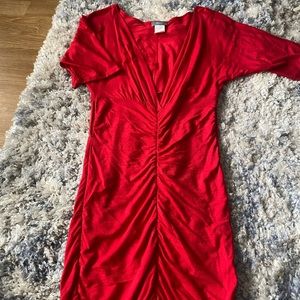 Half arm sleeve red dress